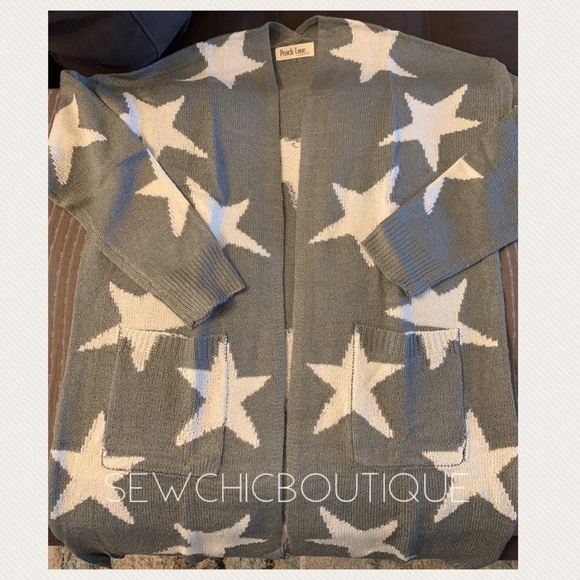 Heather Gray Star Knit Long Open Cardigan - Picture 5 of 7